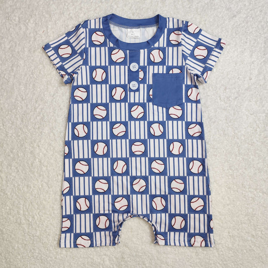 SR2313  Baseball Print Pocket Baby Boys Summer Romper