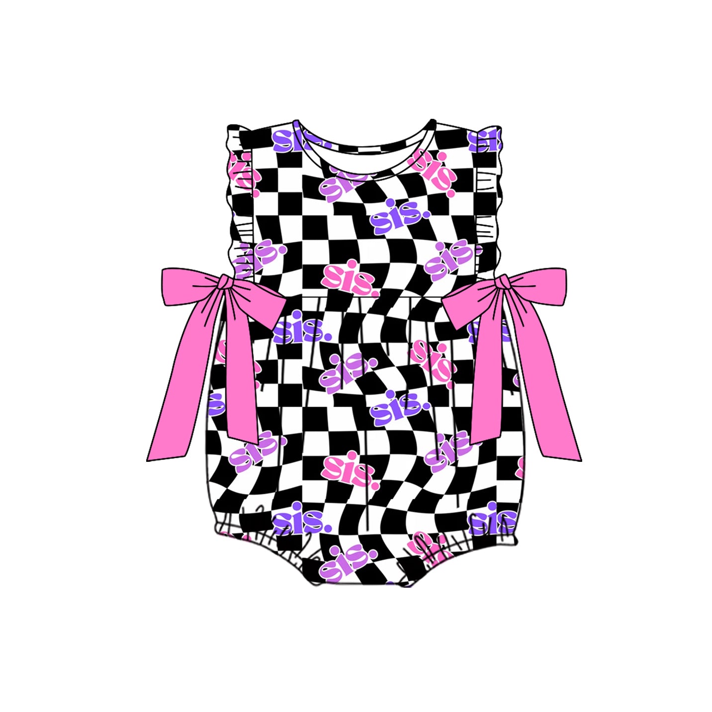 (Pre-order)SR2316  SIS Plaid Print Baby Girls Summer Romper