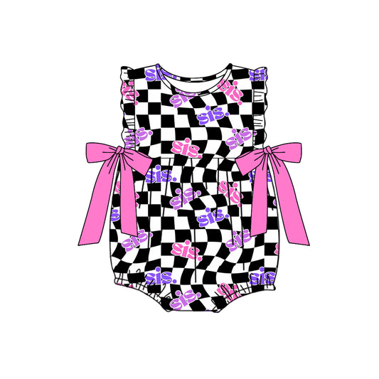 (Pre-order)SR2316  SIS Plaid Print Baby Girls Summer Romper