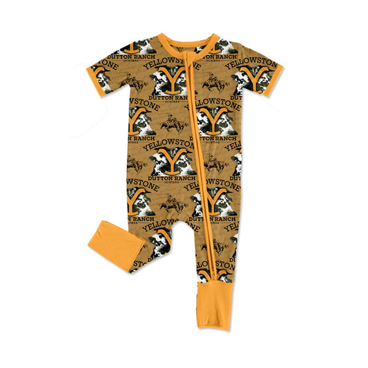 (Pre-order)SR2324 Yellowsto* Cowboy Western Print Baby Sleeper Zipper Romper