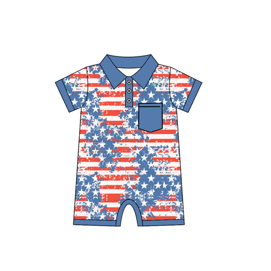 (Pre-order)SR2330  Stars Stripes Print Baby Boys 4th of July Romper
