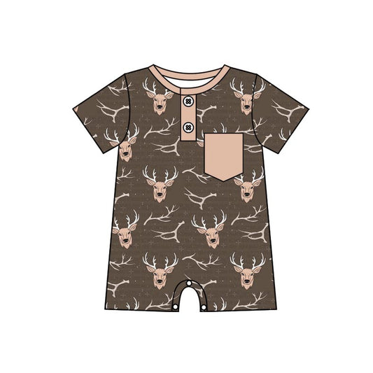 (Pre-order)SR2334  Deer Brown Print Baby Boys Summer Romper