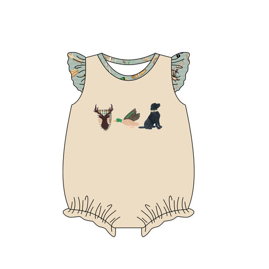 (Pre-order)SR2339  Deer Duck Dog Print Baby Girls Summer Romper
