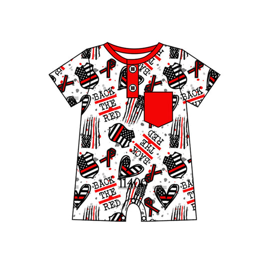 (Pre-order)SR2341  BACK THE RED Print Baby Boys Summer Romper