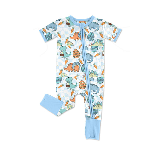 (Pre-order)SR2344 Dino Eggs Print Baby Boys Easter Sleeper Zipper Romper