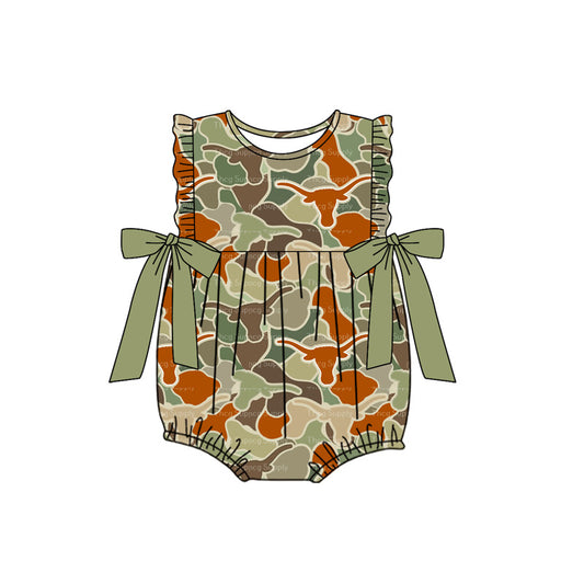 (Pre-order)SR2346  Green Camo Cows Print Baby Girls Summer Romper