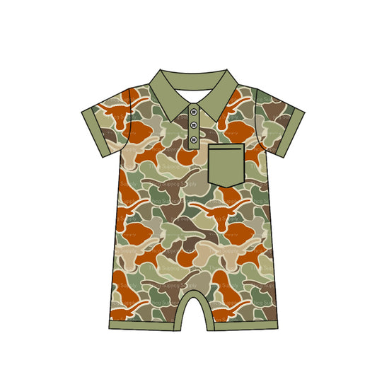 (Pre-order)SR2347  Green Camo Cows Print Baby Boys Summer Romper