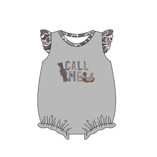 (Pre-order)SR2348  Call Me Duck Grey Camo Print Baby Girls Summer Romper