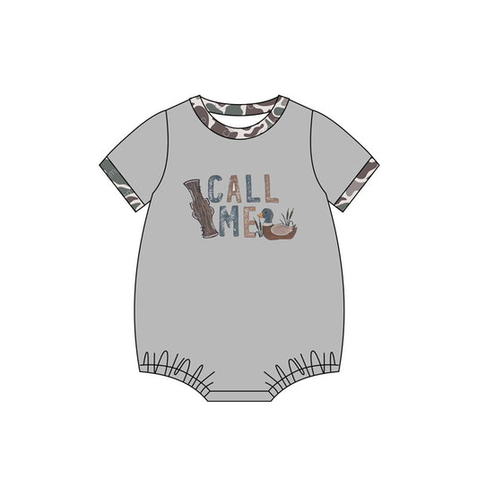 (Pre-order)SR2349  Call Me Duck Grey Camo Print Baby Boys Summer Romper