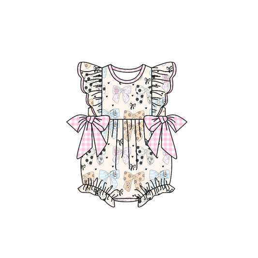 (Pre-order)SR2350  Cartoon Dog Bows Print Baby Girls Summer Romper