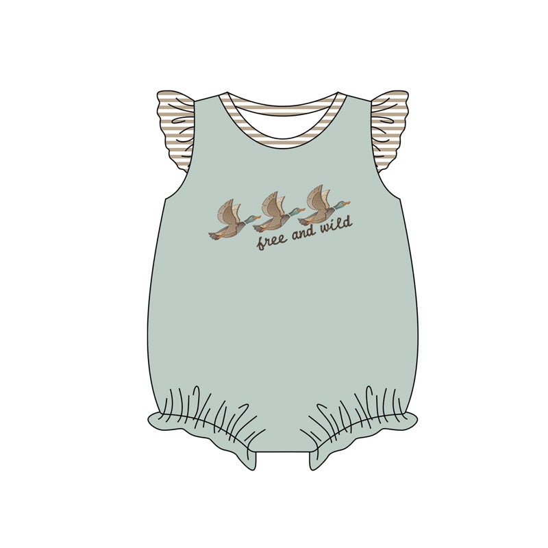 (Pre-order)SR2357  Free And Wild Duck Print Baby Girls Summer Romper