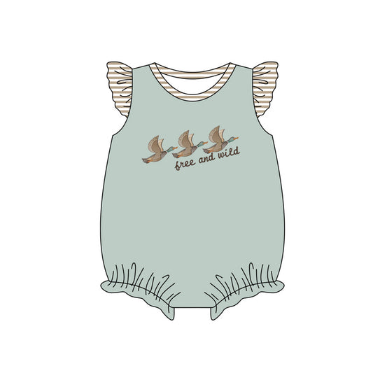 (Pre-order)SR2357  Free And Wild Duck Print Baby Girls Summer Romper