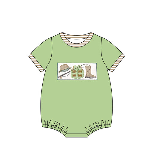 (Pre-order)SR2360  Go Fishing Print Baby Boys Summer Romper
