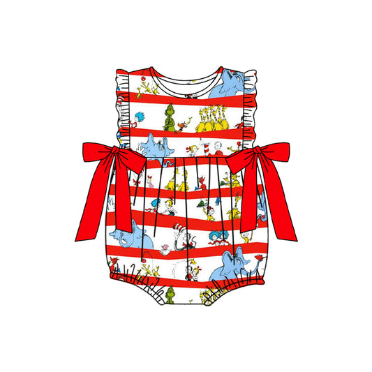 (Pre-order)SR2363 Dr.Reading Stripes Print Baby Girls Summer Romper