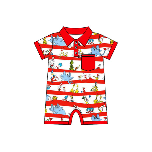 (Pre-order)SR2364 Dr.Reading Stripes Print Baby Boys Summer Romper