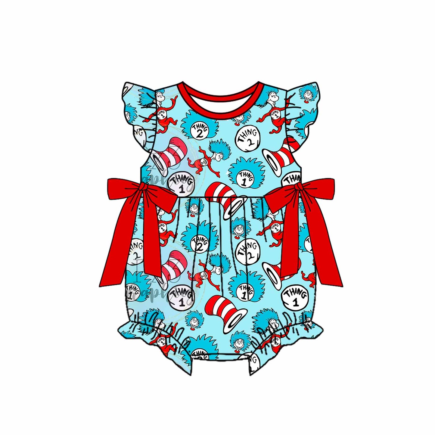 (Pre-order)SR2365  Dr.Reading Blue Print Baby Girls Summer Romper
