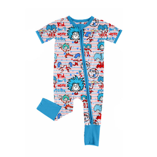 (Pre-order)SR2367 Dr.Reading Blue Print Baby Girls Sleeper Zipper Romper