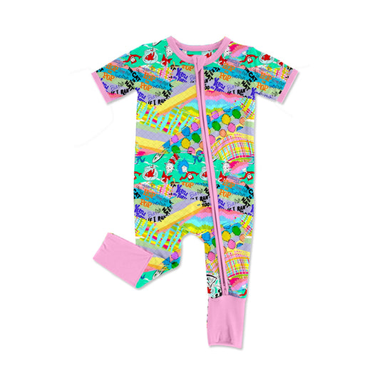 (Pre-order)SR2368 Dr.Reading Pink Print Baby Girls Sleeper Zipper Romper
