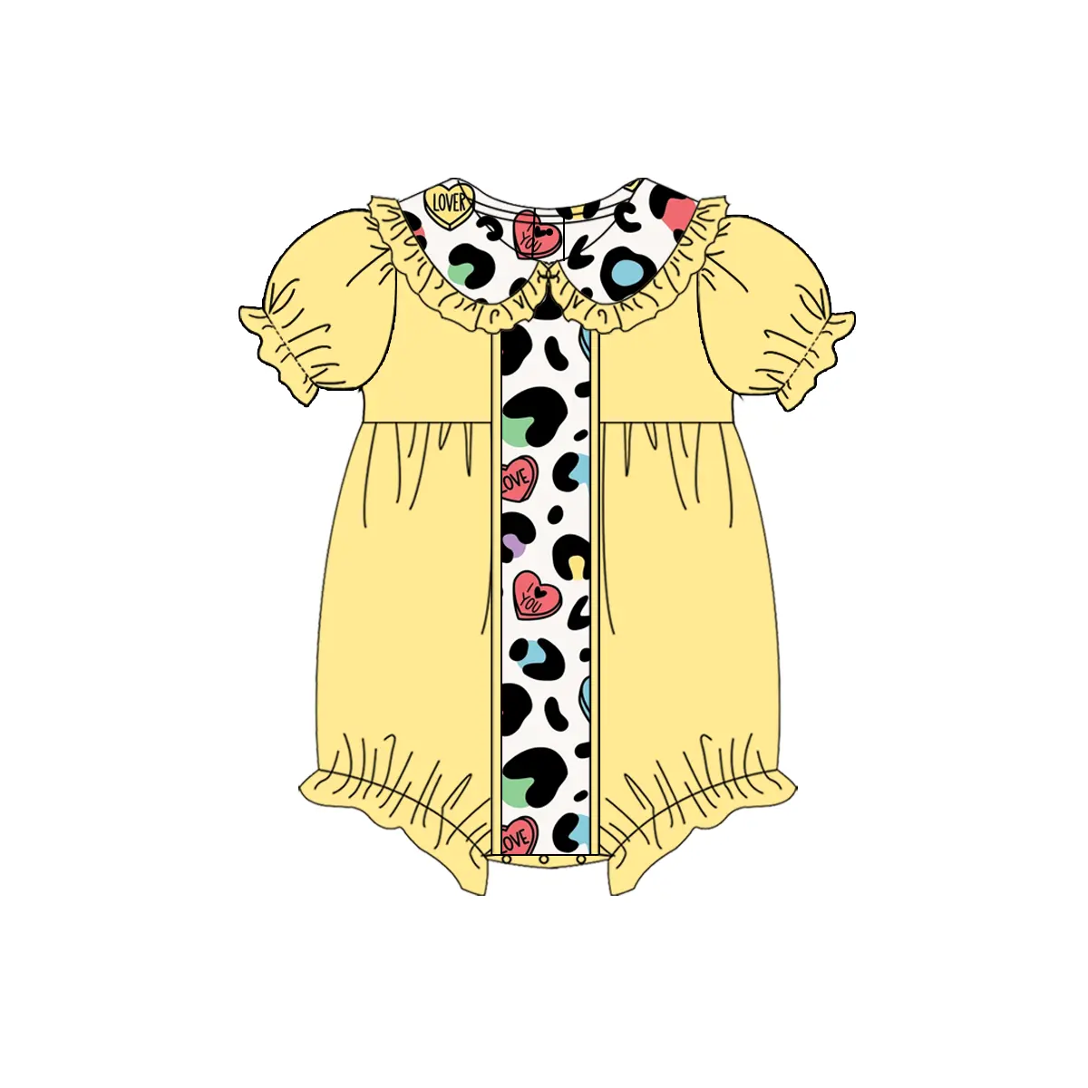 (Pre-order)SR2369 LOVE Heart Yellow Print Baby Girls Valentine's Day Romper