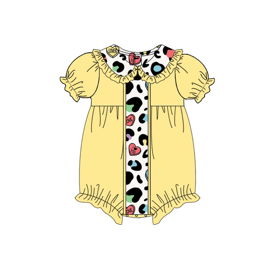 (Pre-order)SR2369 LOVE Heart Yellow Print Baby Girls Valentine's Day Romper