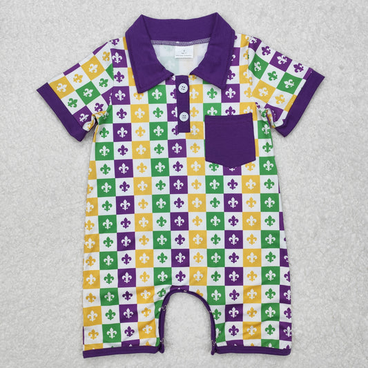 SR2385 Anchor Plaid Print Baby Boys Mardi Gras Romper