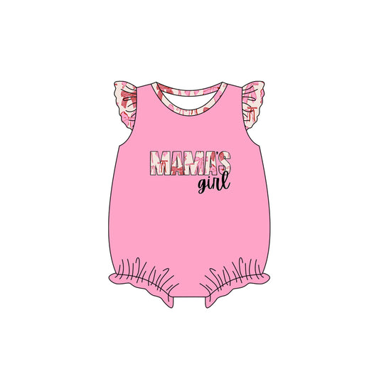 (Pre-order)SR2387 MAMA'S Girl Pink Bows Print Baby Girls Summer Romper