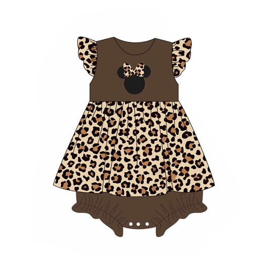 (Pre-order)SR2391 Cartoon Mouse Leopard Print Baby Girls Summer Romper