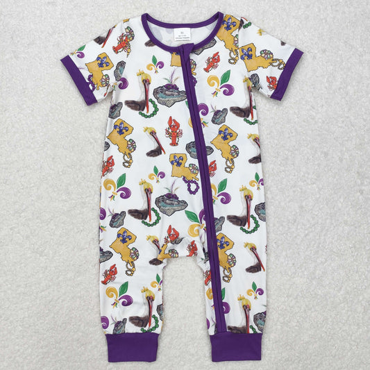 SR2394 Anchor Print Baby Mardi Gras Sleeper Zipper Romper