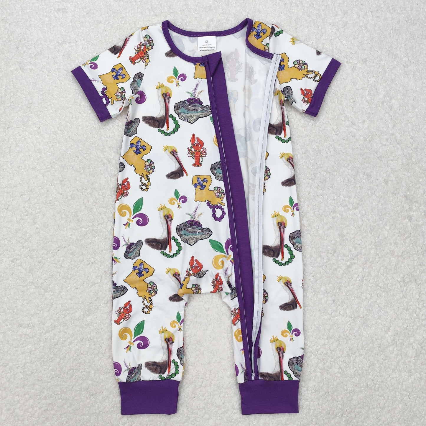 SR2394 Anchor Print Baby Mardi Gras Sleeper Zipper Romper