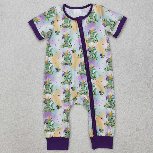 SR2398 Crocodile Print Baby Boys Mardi Gras Sleeper Zipper Romper