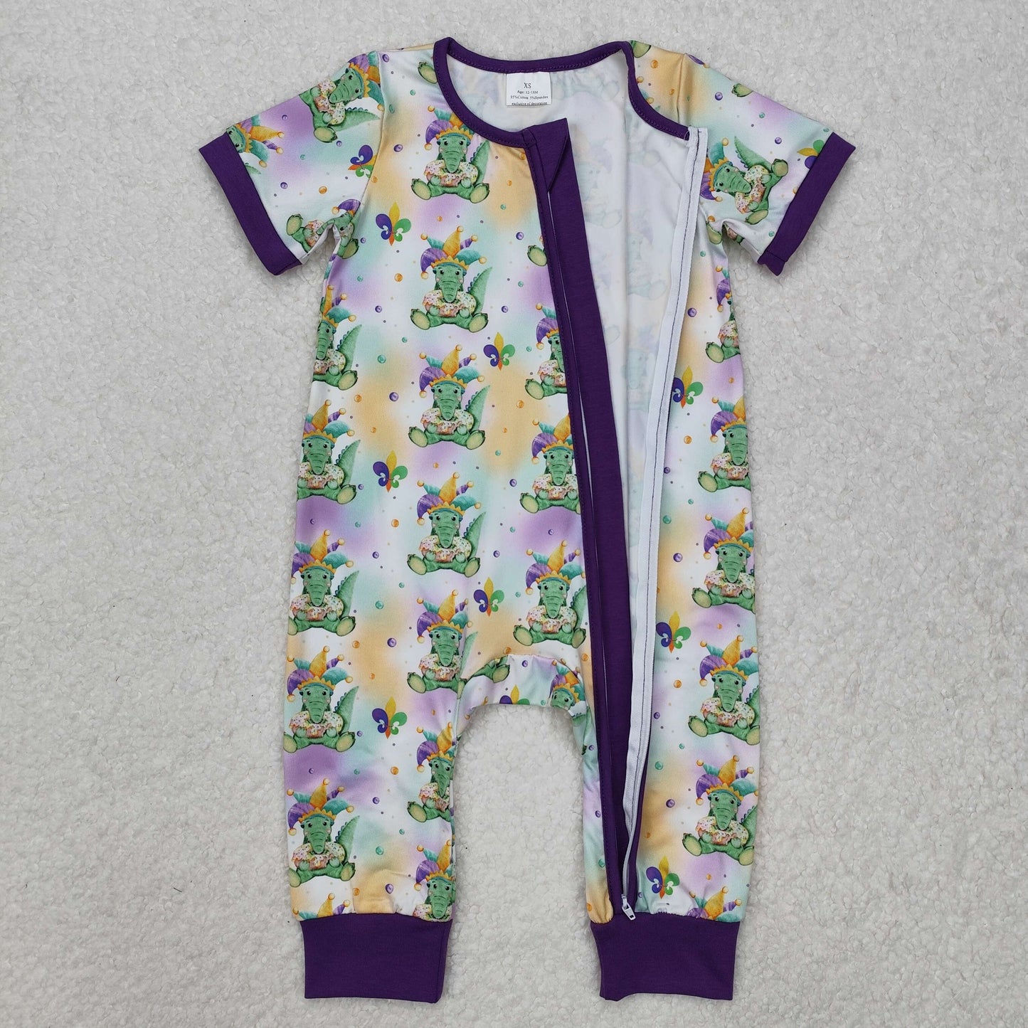 SR2398 Crocodile Print Baby Boys Mardi Gras Sleeper Zipper Romper