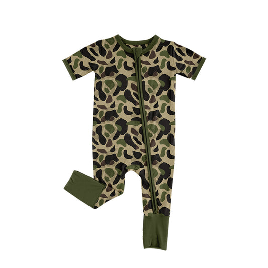 (Pre-order)SR2399 Green Camo Print Baby Girls Sleeper Zipper Romper