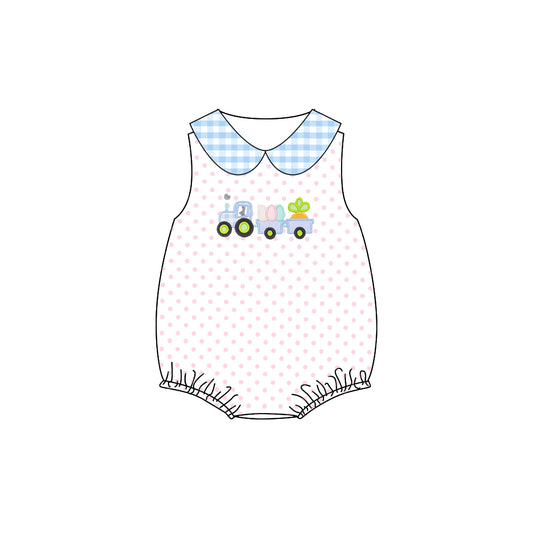 (Pre-order)SR2403 Tractors Eggs Carrot Pink Dots Print Baby Girls Easter Romper