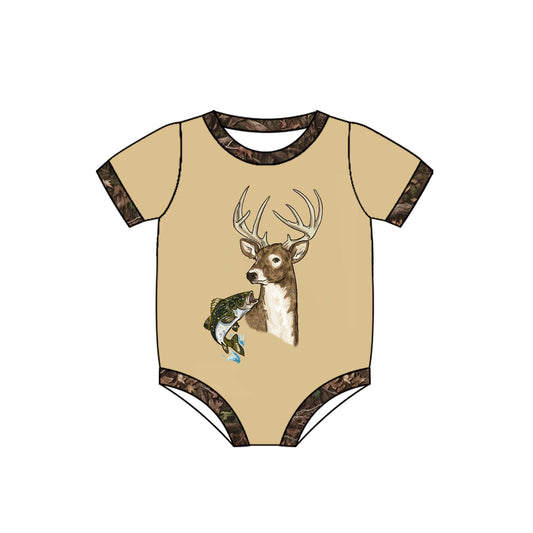 (Pre-order)SR2408 Fish Deer Camo Print Baby Boys Summer Romper