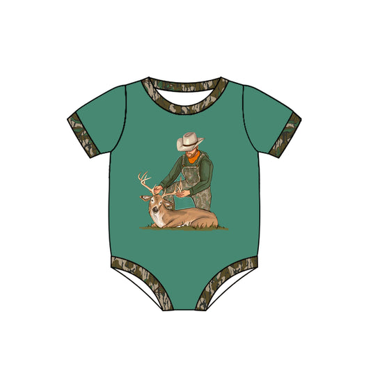 (Pre-order)SR2410 Deer Green Camo Print Baby Boys Summer Hunting Romper