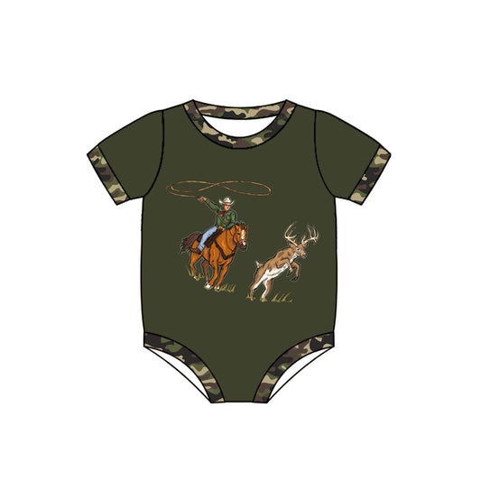 (Pre-order)SR2411 Deer Cowboy Camo Print Baby Boys Summer Hunting Romper