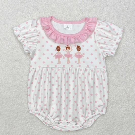 SR2414 Dancing Girl Pink Dots Print Baby Girls Summer Romper