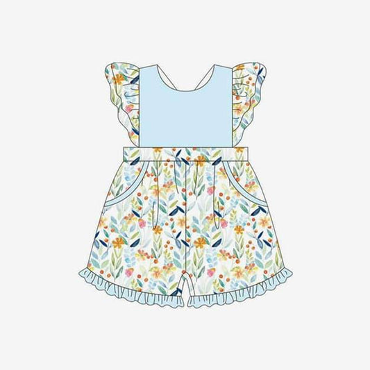 (Pre-order)SR2416 Flowers Print Girls Summer Pockets Jumpsuits