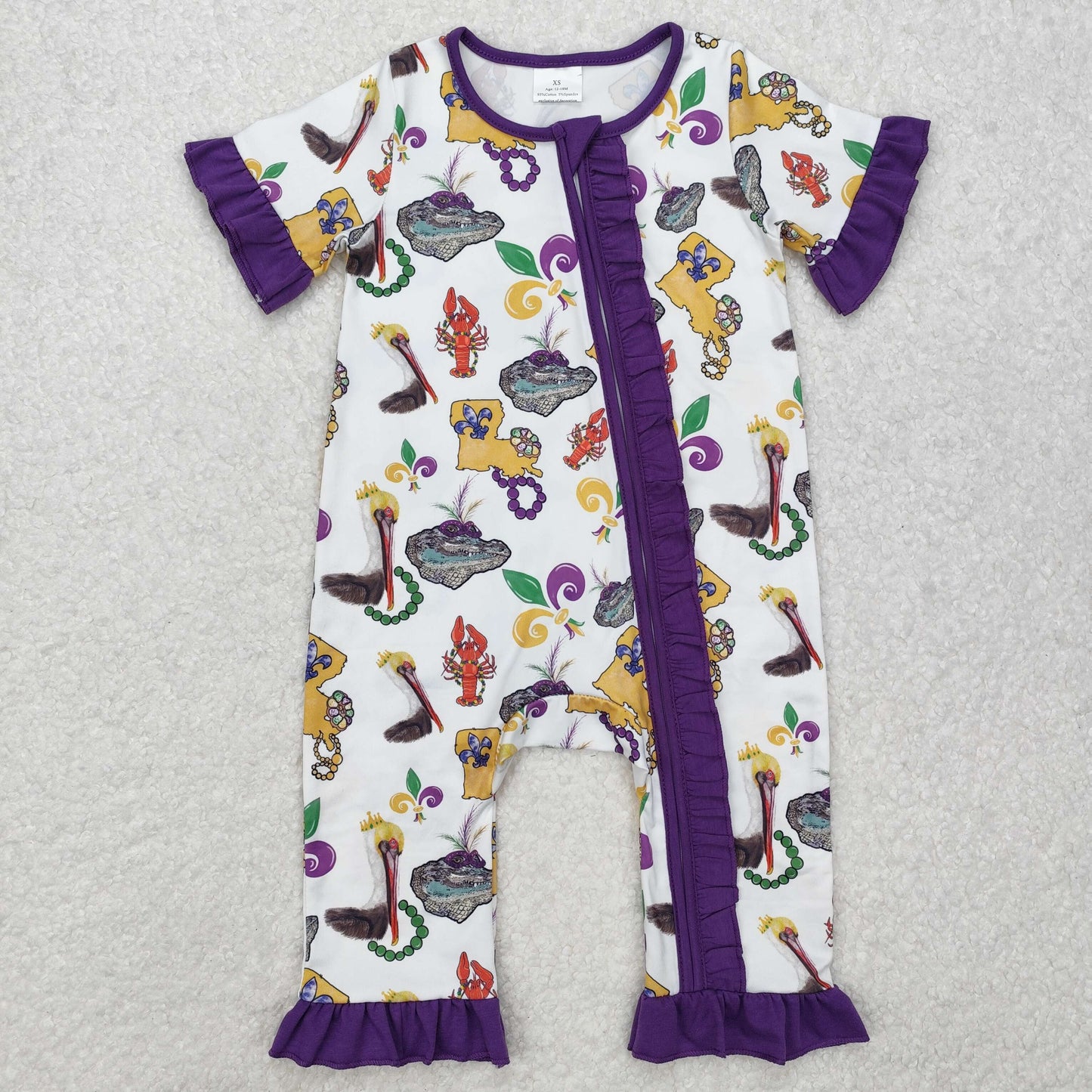 SR2422 Anchor Crayfish Print Baby Girls Mardi Gras Sleeper Zipper Romper