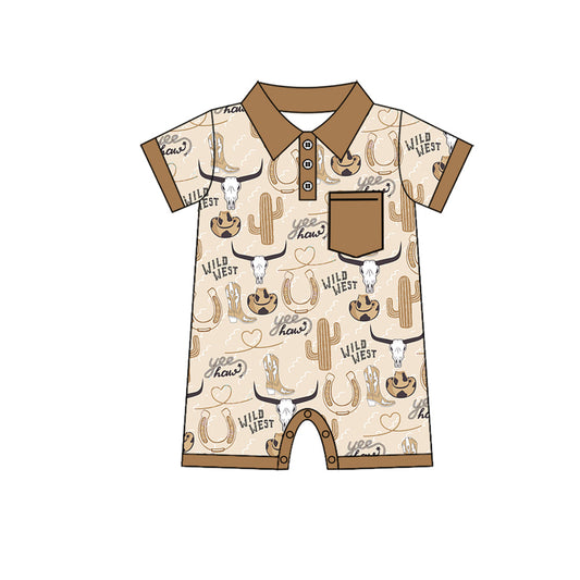 (Pre-order)SR2428 WILD WEST Western Print Baby Boys Summer Romper