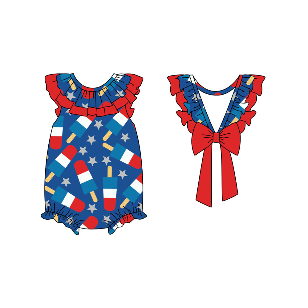 (Pre-order)SR2438 Popsicle Print Baby Girls 4th of July Romper