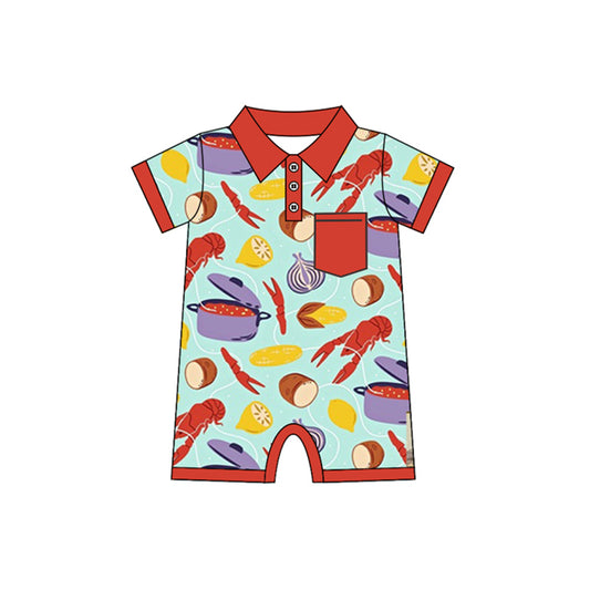 (Pre-order)SR2442 Crayfish Print Baby Boys Summer Romper