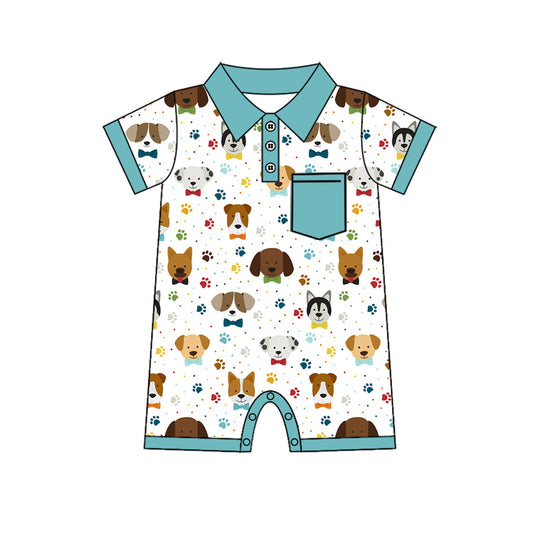 (Pre-order)SR2457 Dog Paw Print Baby Boys Summer Romper