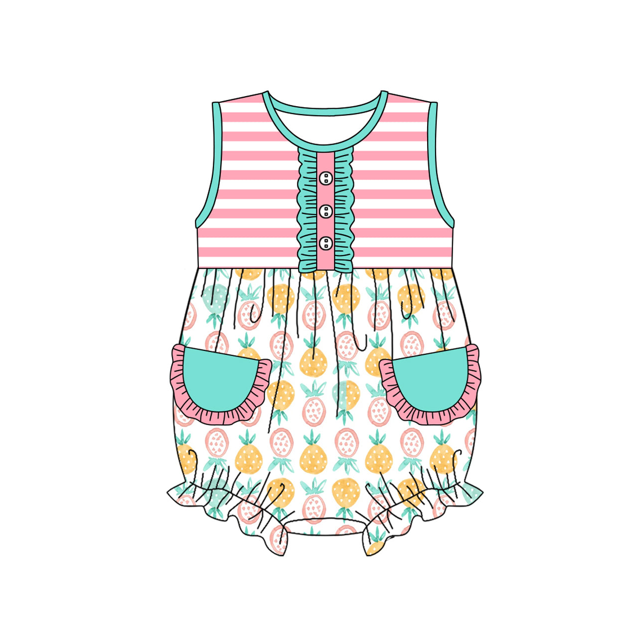 (Pre-order)SR2462 Fruit Print Baby Girls Summer Pockets Romper