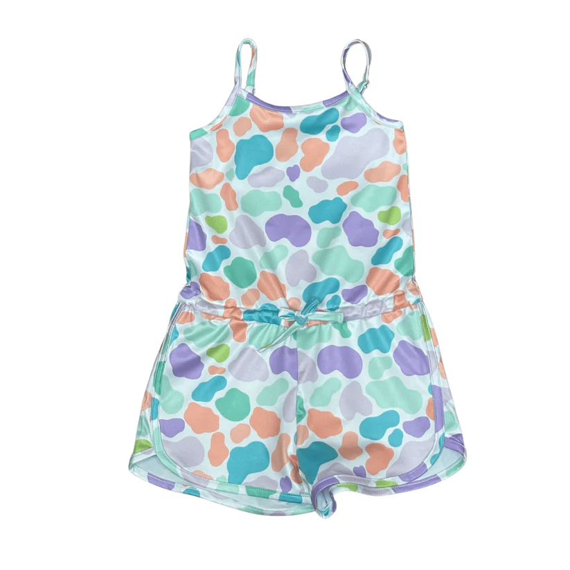 (Pre-order)SR2465 Colorful Cowhide Print Girls Summer Jumpsuits