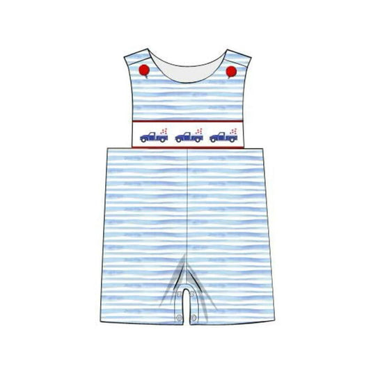(Pre-order)SR2471 Truck Stripes Print Baby Boys 4th of July Romper