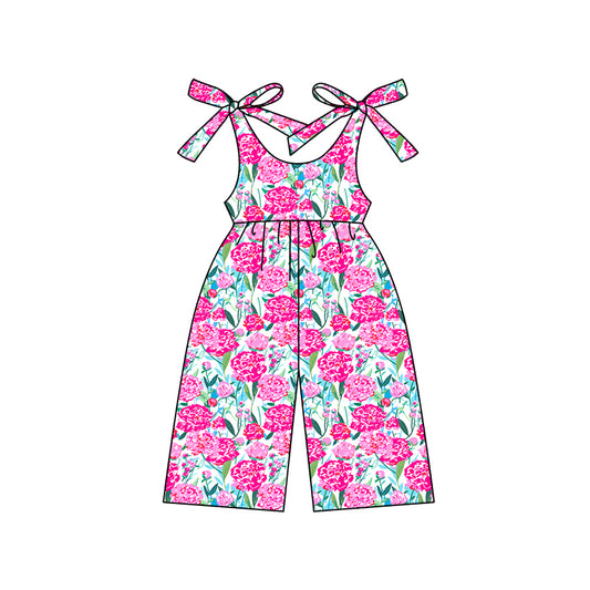 (Pre-order)SR2475 Hot Pink Flowers Print Girls Summer Jumpsuits