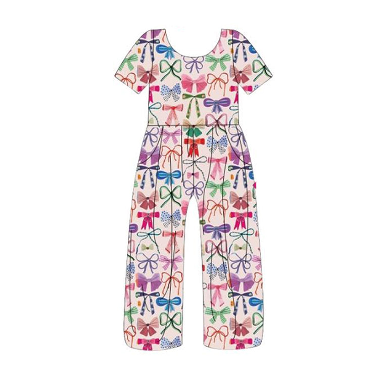 (Pre-order)SR2476 Colorful Bows Print Girls Summer Jumpsuits