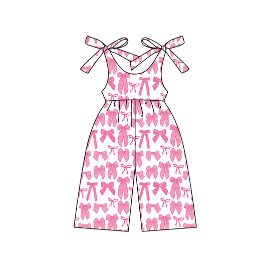 (Pre-order)SR2478 Pink Bows Print Girls Summer Jumpsuits