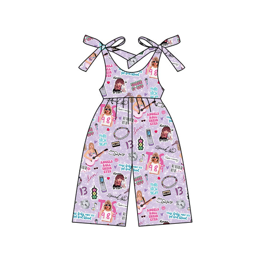 (Pre-order)SR2479 Singer Swifite Purple Print Girls Summer Jumpsuits